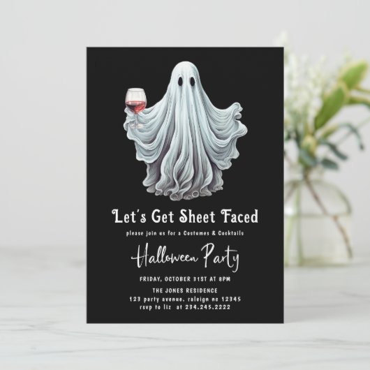 Laten we Blad Gezicht Volwassen Halloween Feest Kaart (Staand voorkant)