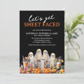 Laten we Blad Gezicht Volwassen Halloween Feest Kaart (Staand voorkant)