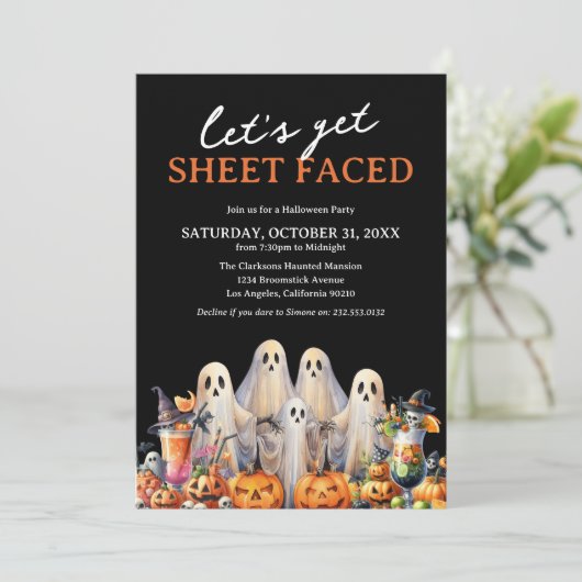 Laten we Blad Gezicht Volwassen Halloween Feest Kaart (Staand voorkant)