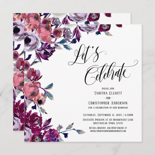 Laten we bloeiende schrift vette bloemen vieren kaart (Voorkant / Achterkant)