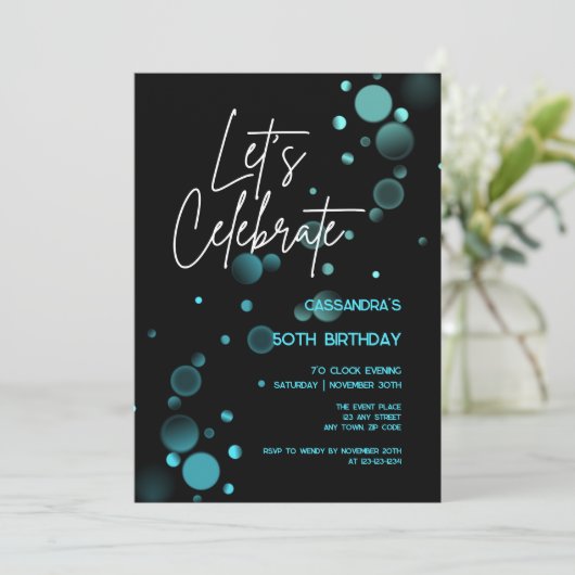 Laten we Blue Bokeh Gradient Black Verjaardag vier Kaart (Staand voorkant)