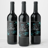 Laten we Blue Bokeh Gradient Black Verjaardag vier Wijn Etiket (Flessen)