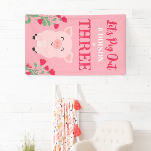 Laten we Boerderij Dieren Bloemen Meisjes Verjaard Spandoek (Insitu)