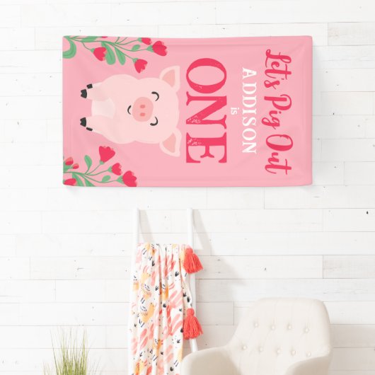 Laten we Boerderij Dieren Bloemen Meisjes Verjaard Spandoek (Insitu)