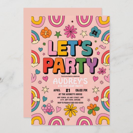 Laten we Boho Rainbow Pink Retro vieren Kaart (Voorkant / Achterkant)