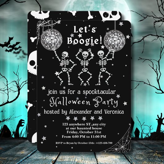 Laten we Boogie! Disco Ball Skeletons Halloween Pa Kaart