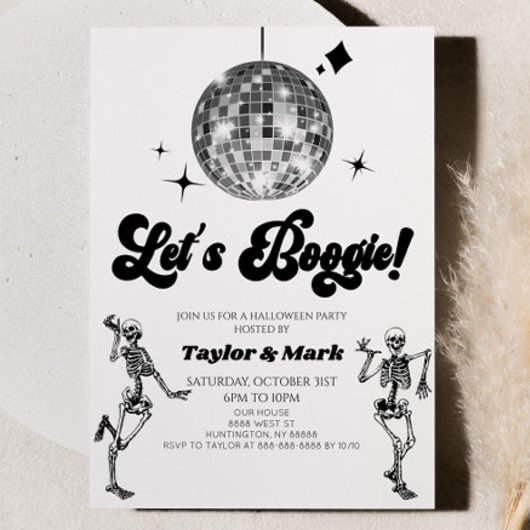 Laten we Boogie! Disco Ball Skeletons Halloween Pa Kaart
