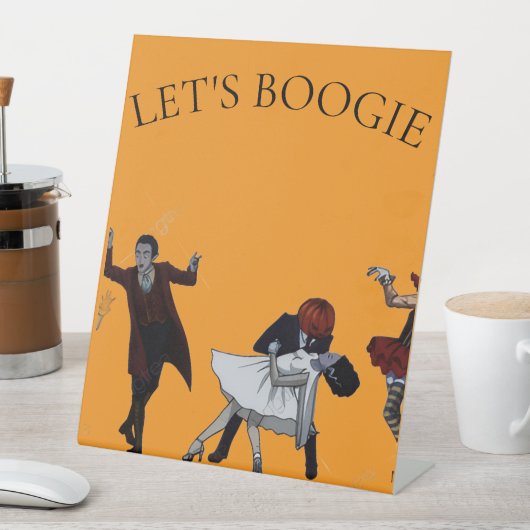 LATEN WE BOOGIE HALLOWEEN DECO NEMEN RECLAMEBORD MET VOETSTUK (Insitu)