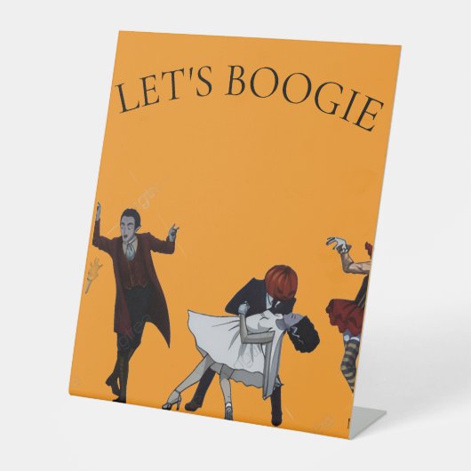 LATEN WE BOOGIE HALLOWEEN DECO NEMEN RECLAMEBORD MET VOETSTUK (Voorkant)