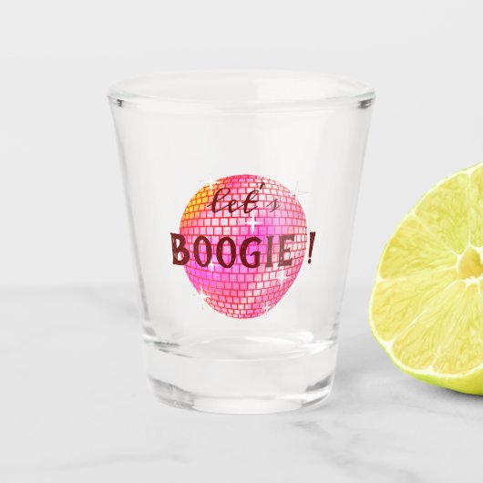Laten we Boogie! Roze Disco ball Shot Glas (Voorkant)