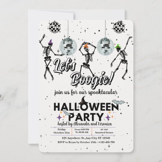 Laten we Boogie Skeletons Dance Disco Halloween Pa Kaart (Voorkant)