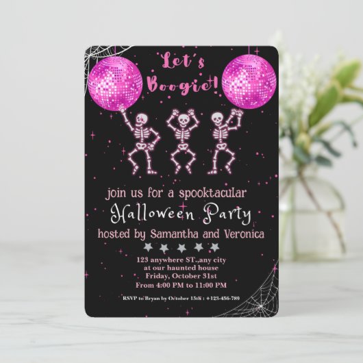 Laten we Boogie! Zwarte en Roze Disco Halloween Pa Kaart (Staand voorkant)