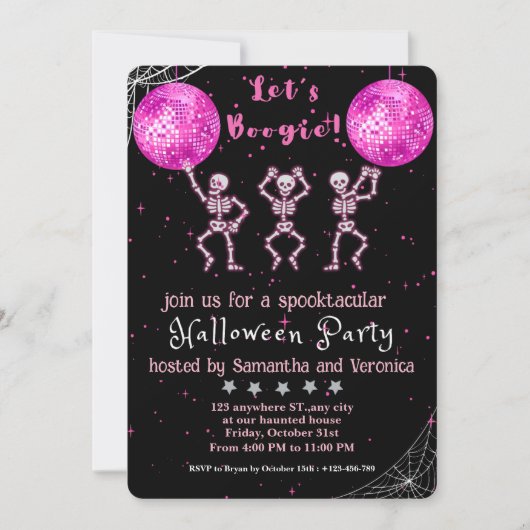 Laten we Boogie! Zwarte en Roze Disco Halloween Pa Kaart (Voorkant)