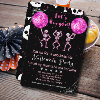 Laten we Boogie! Zwarte en Roze Disco Halloween Pa Kaart
