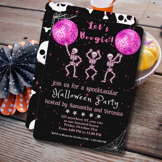 Laten we Boogie! Zwarte en Roze Disco Halloween Pa Kaart
