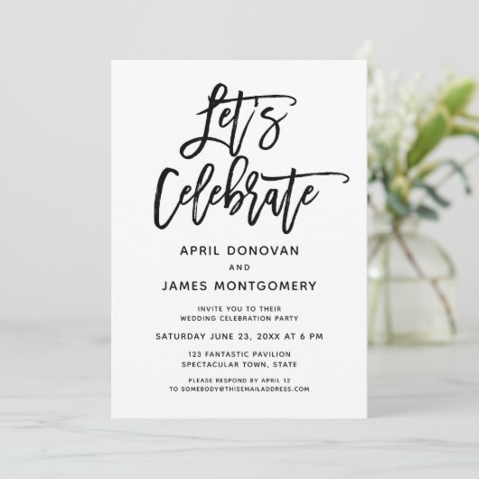 Laten we borstel typografie bruiloft vieren kaart (Staand voorkant)