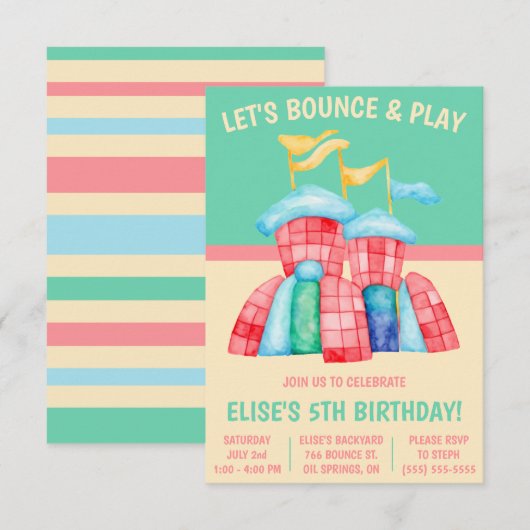 Laten we Bounce & Play! Bouncy Castle verjaardagsf Kaart (Voorkant / Achterkant)