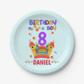 Laten we bounce verjaardag jongen sprong trampolin papieren bordje (Voorkant)