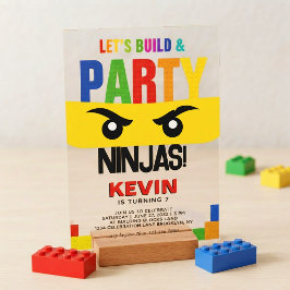Laten we Bouwen & Feest Bouwblokken Ninja Verjaard Acryl Uitnodigingen