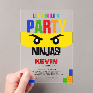 Laten we Bouwen & Feest Bouwblokken Ninja Verjaard Acryl Uitnodigingen