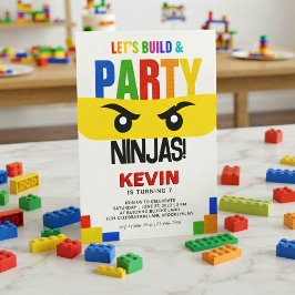 Laten we Bouwen & Feest Bouwblokken Ninja Verjaard Kaart