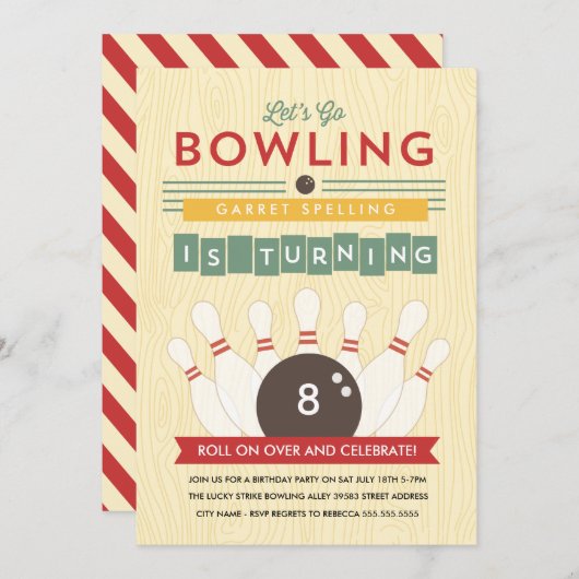 Laten we Bowl! Birthday Party Invitation Kaart (Voorkant / Achterkant)