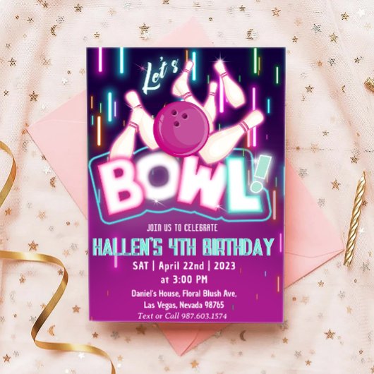 Laten we Bowl Bowling Birthday Party Kaart