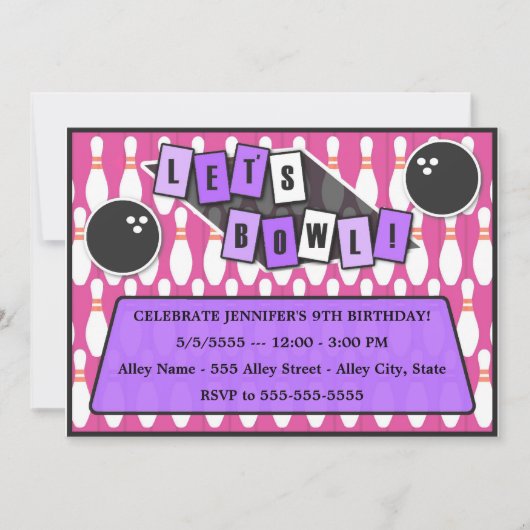 Laten we Bowl Bowling Party Birthday Invitation ro Kaart (Voorkant)
