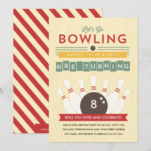 Laten we Bowl! Veelvoudige Uitnodiging van de Part (Voorkant / Achterkant)