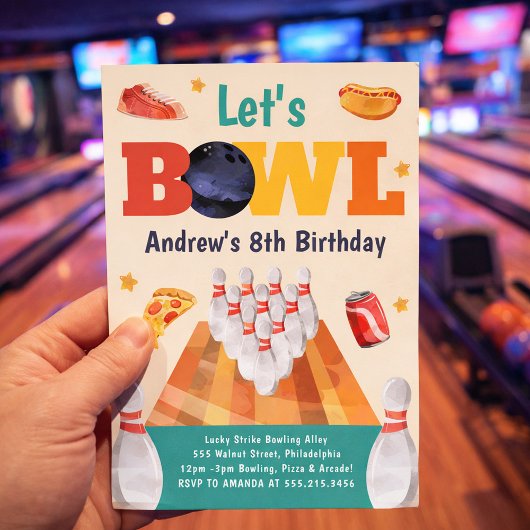 Laten we Bowlen Bowling Verjaardagsfeest Uitnodigi Kaart