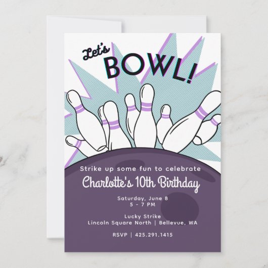 Laten we bowlen verjaardag uitnodiging (Voorkant)