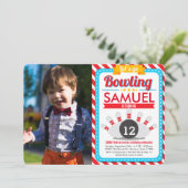 Laten we Bowling Birthday Party Foto Uitnodiging (Staand voorkant)