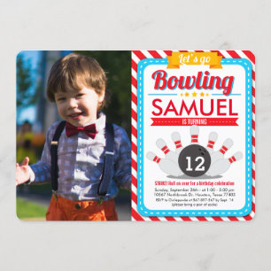 Laten we Bowling Birthday Party Foto Uitnodiging