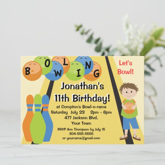Laten we Bowling Birthday Party gaan Kaart (Staand voorkant)