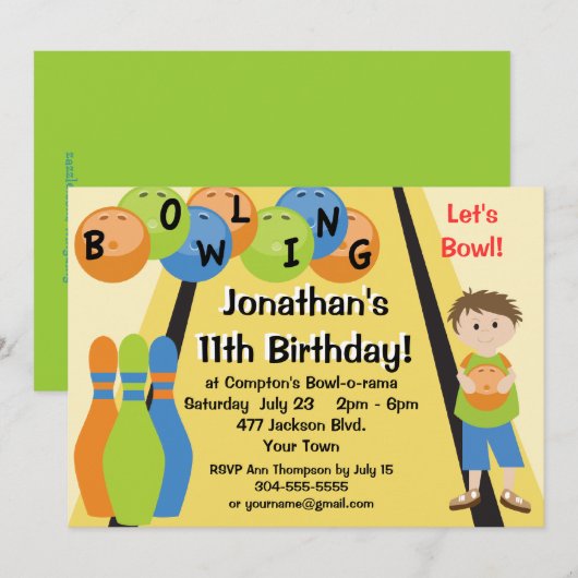  Laten we Bowling Birthday Party gaan Kaart (Voorkant / Achterkant)