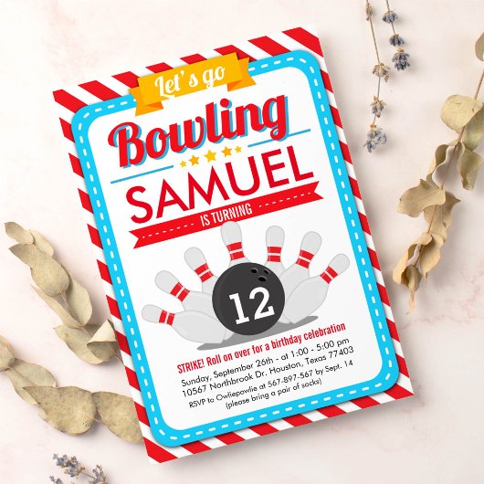 Laten we Bowling Birthday Party Invitation gaan Kaart