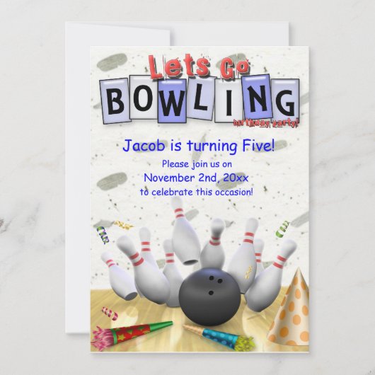 Laten we Bowling gaan!  Birthday Party Invitation Kaart (Voorkant)