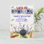 Laten we Bowling gaan!  Birthday Party Invitation Kaart (Staand voorkant)