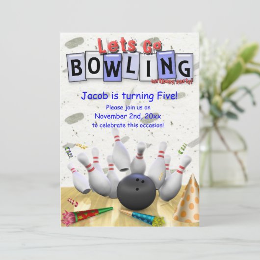 Laten we Bowling gaan!  Birthday Party Invitation Kaart (Staand voorkant)