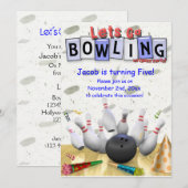 Laten we Bowling gaan!  Birthday Party Invitation Kaart (Voorkant / Achterkant)
