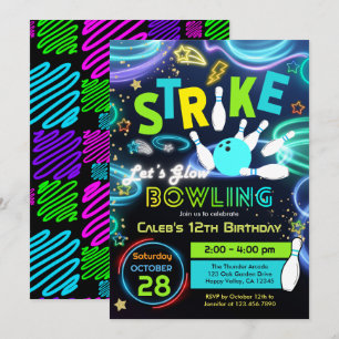 Laten we Bowling voor Kinderverjaardagsfeestje Neo Kaart