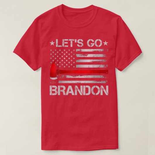 Laten we brandon brandweerman met Amerikaanse vlag T-shirt (Design voorkant)