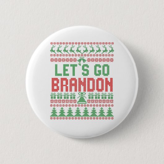 Laten we Brandon Funny Ugly kerstSweater gaan Ronde Button 5,7 Cm (Voorkant)