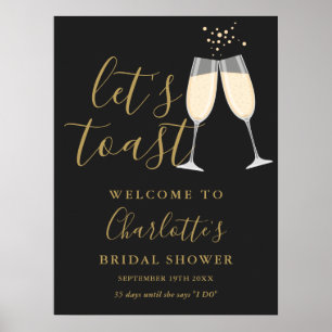 Laten we bruidsuitnodiging zwart goud welkomstbord poster