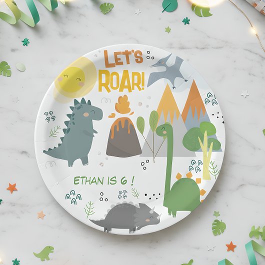 Laten we brullen Dino feest kinderen verjaardag Papieren Bordje