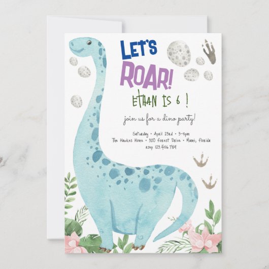 Laten we brullen Dino feest kinderen verjaardag ui Kaart (Voorkant)