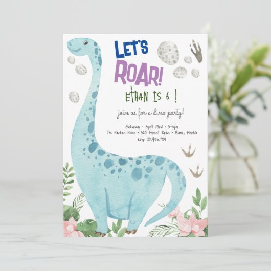 Laten we brullen Dino feest kinderen verjaardag ui Kaart (Staand voorkant)