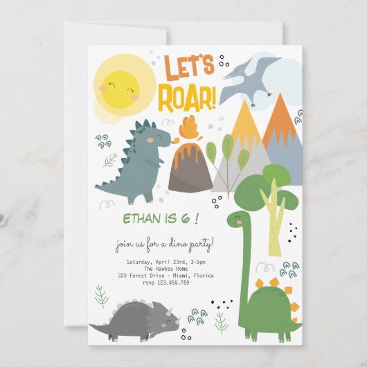 Laten we brullen Dino feest kinderen verjaardag ui Kaart (Voorkant)