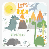 Laten we brullen Dino feest kinderen verjaardag Vierkante Sticker (Voorkant)