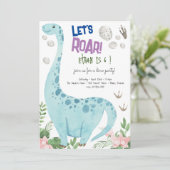 Laten we brullen Dino feestje kinderen verjaardags Kaart (Staand voorkant)